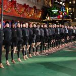 The Radio City Rockettes rehearsing for the 96th Macy's Thanksgiving Day parade