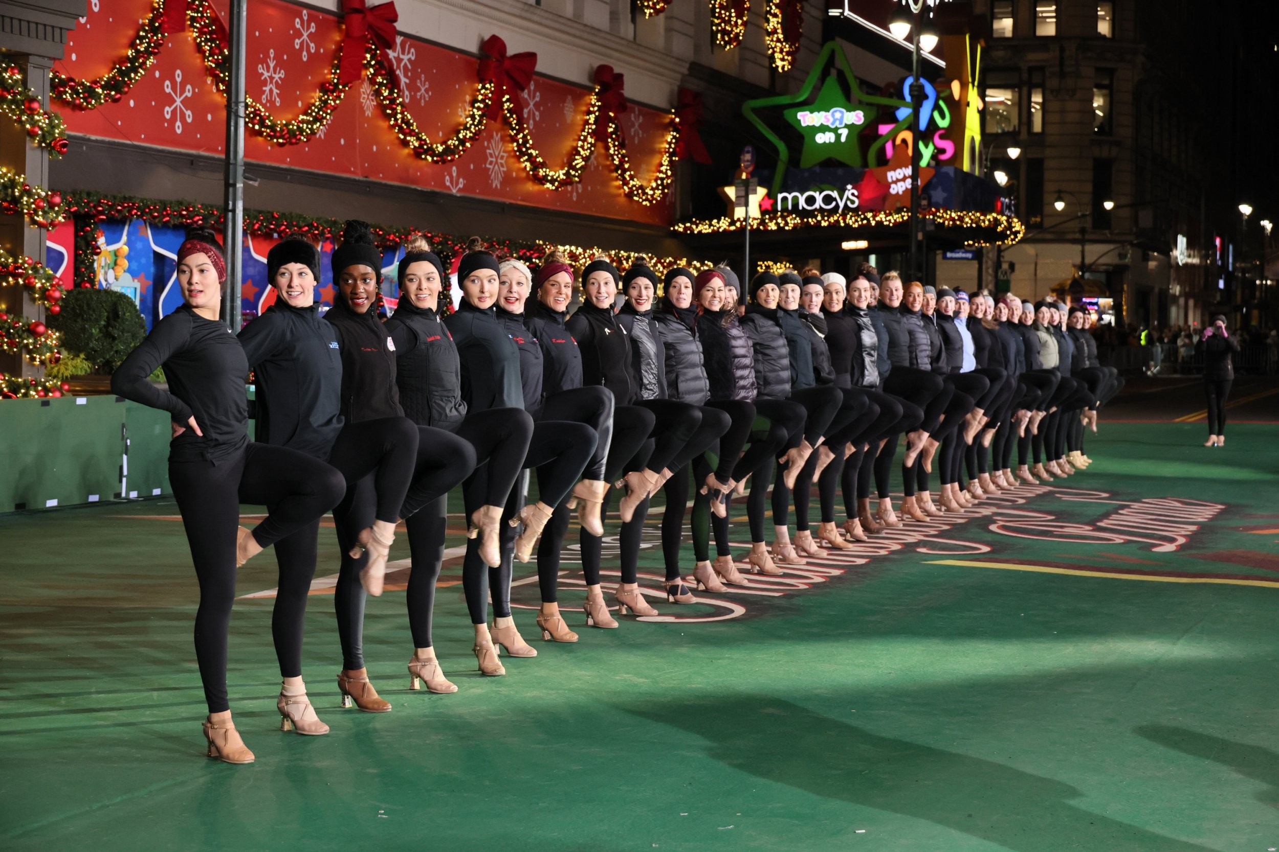 The Radio City Rockettes rehearsing for the 96th Macy's Thanksgiving Day parade