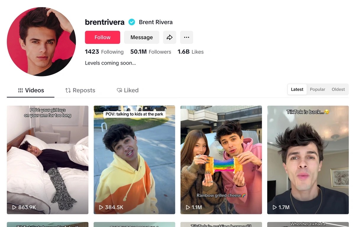 Screenshot of Brent Rivera