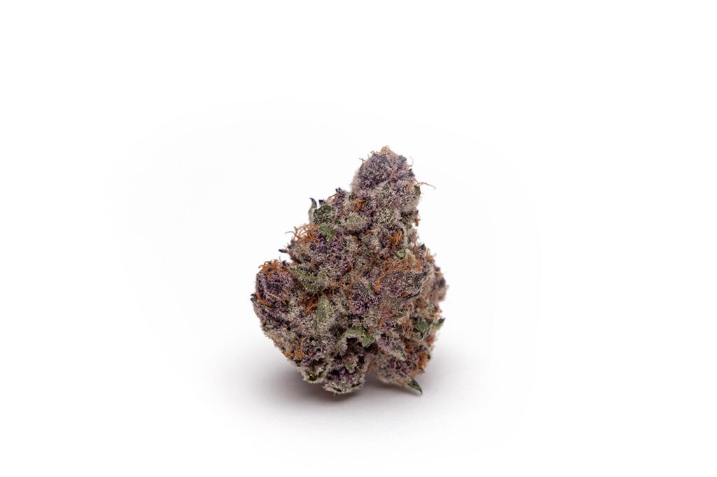 A single gram of cannabis flower displayed on a white surface, demonstrating the typical size and appearance of a gram of marijuana