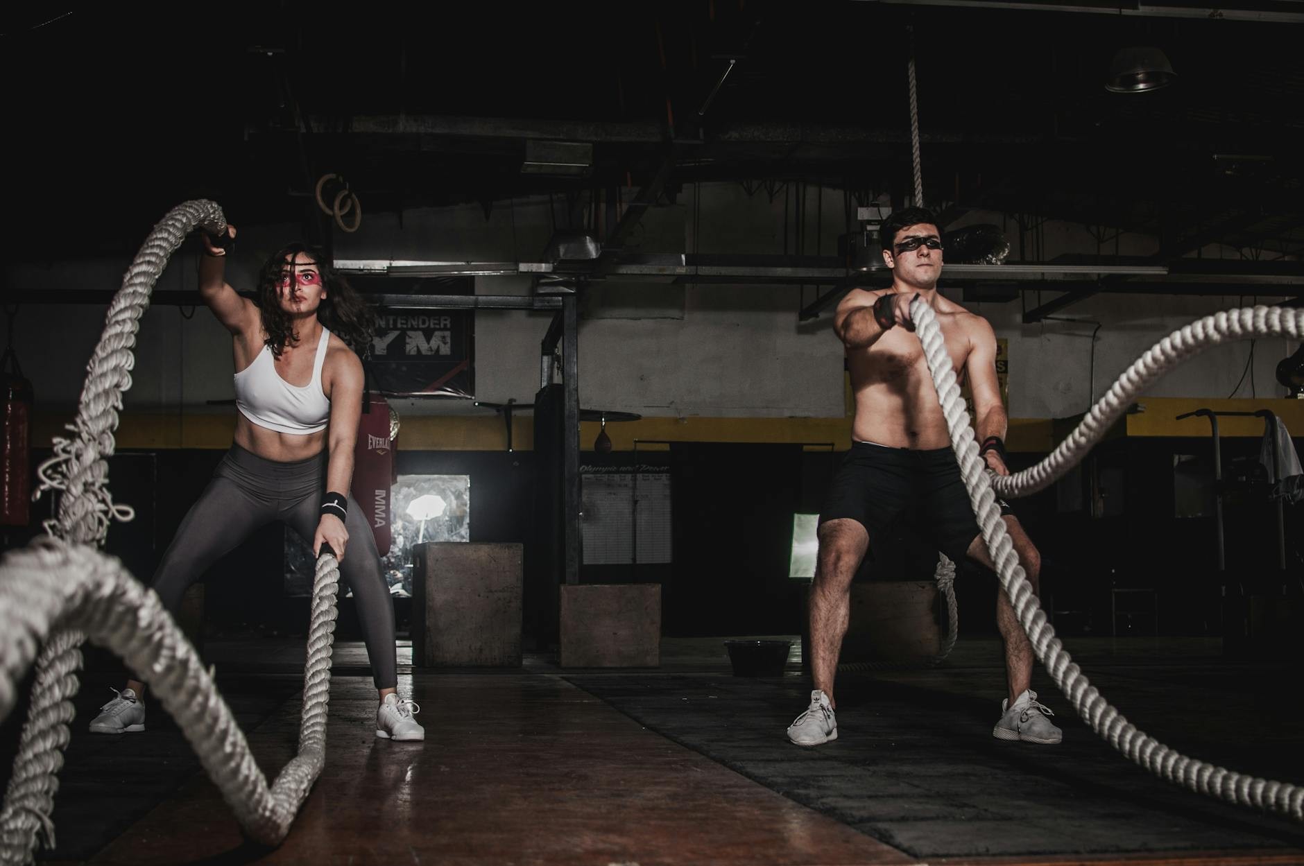 Gym interior with various exercise equipment