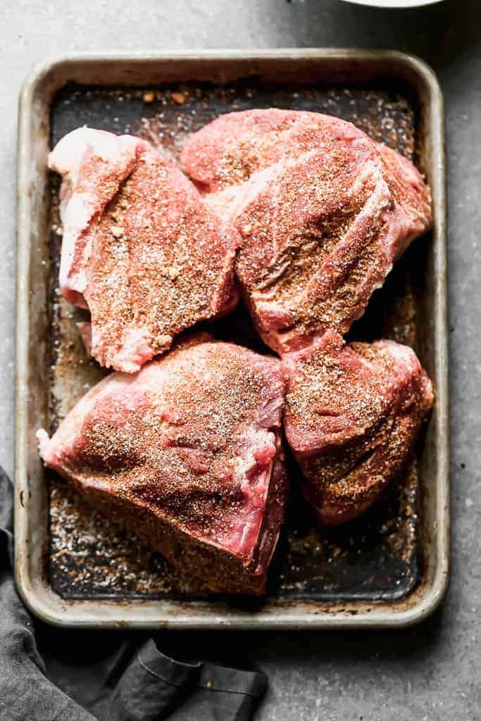 Raw pork shoulder, seasoned