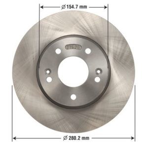 Brake rotors with visible wear and rust, indicating the need for replacement
