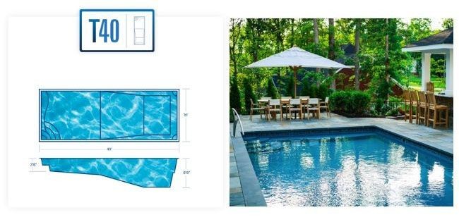Backyard fiberglass pool with patio