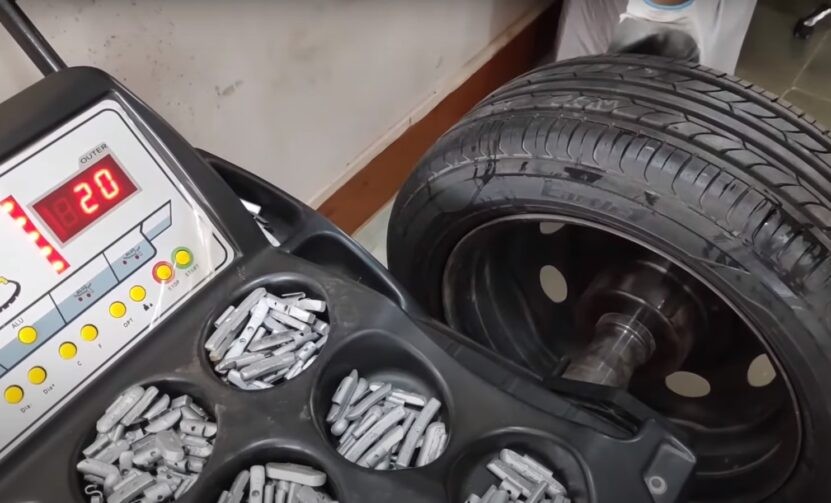 A Tire on A Balancing Machine