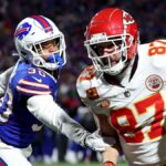 Travis Kelce in action for the Kansas City Chiefs, showcasing his athletic prowess.