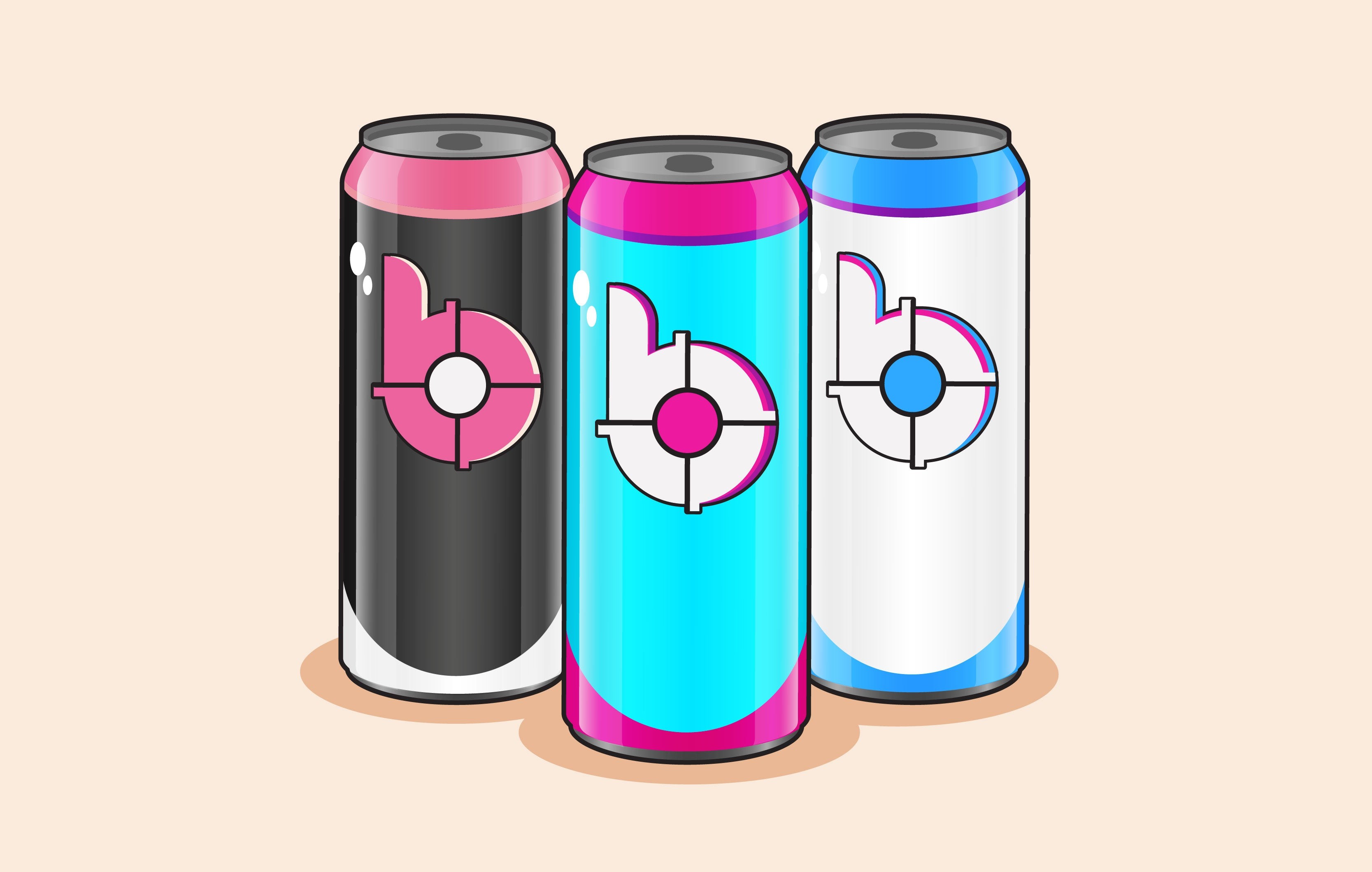 Three Bang Energy drinks placed next to each other.