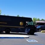 UPS truck delivering packages