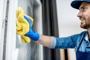 Man cleaning a window